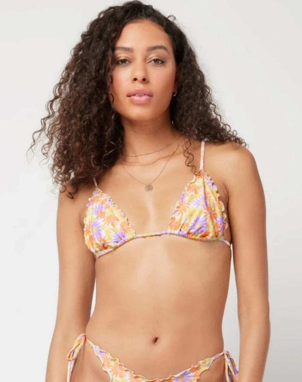 L*Space Maggie Triangle Ruffle Bikini Top in Oopsie Daisy Orange Size Small NWT